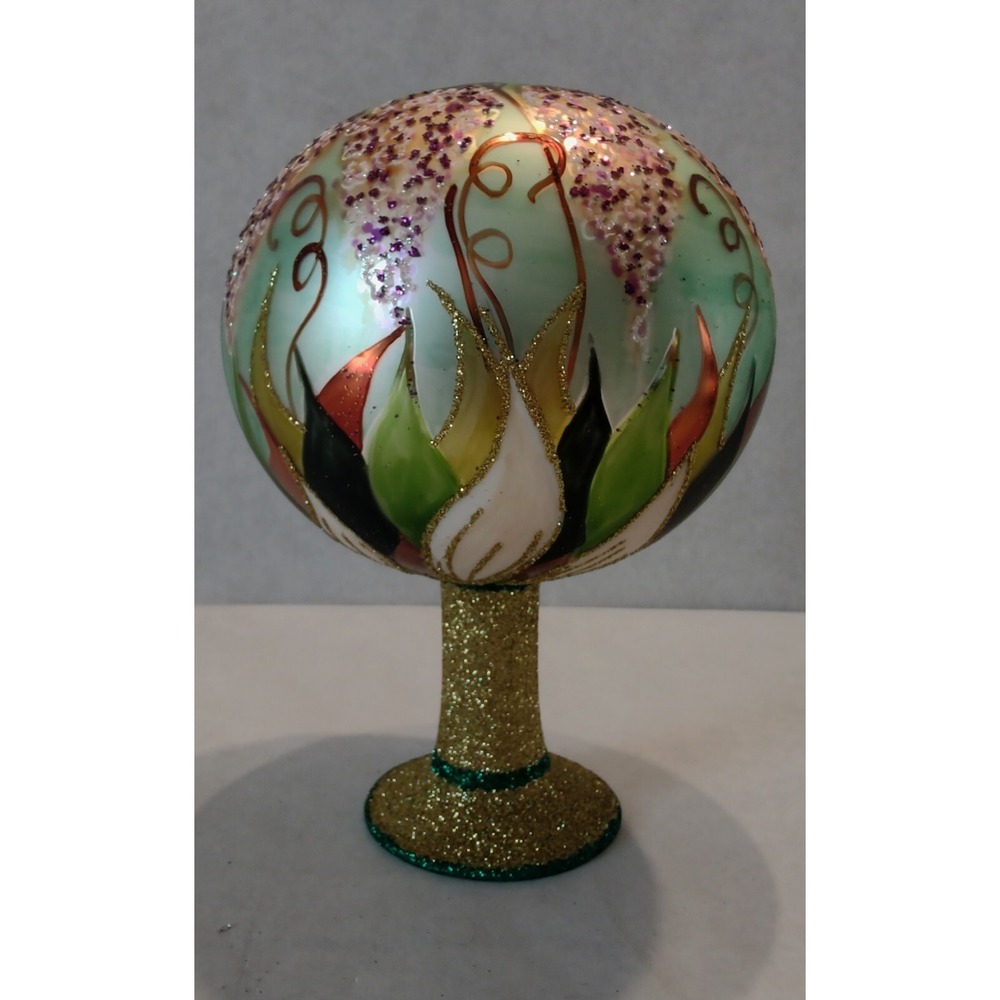 Glass Ornament Pink Flower Tabletop Globe Painted in Poland Radko Inspired - Picture 2 of 5